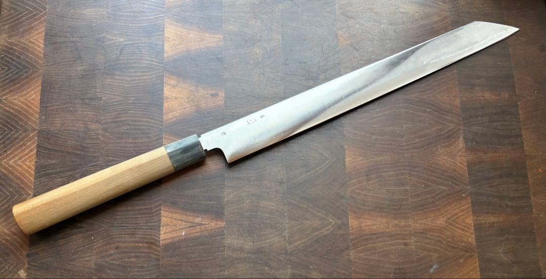 正本　築地　秀　切付　筋引　300mm 尺　包丁　和包丁　研ぎ済　朴水牛柄