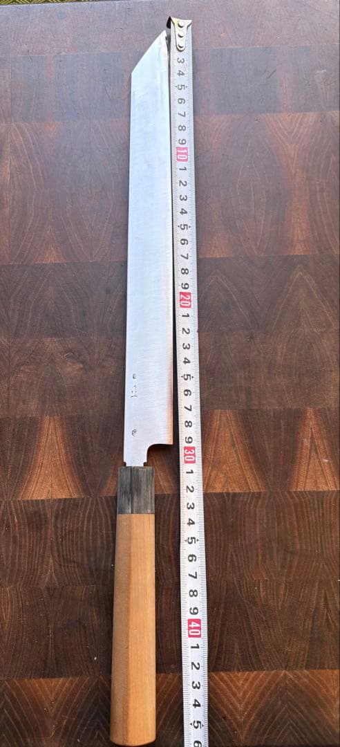 正本　築地　秀　切付　筋引　300mm 尺　包丁　和包丁　研ぎ済　朴水牛柄