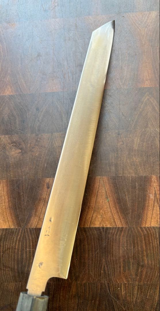 正本　築地　秀　切付　筋引　300mm 尺　包丁　和包丁　研ぎ済　朴水牛柄