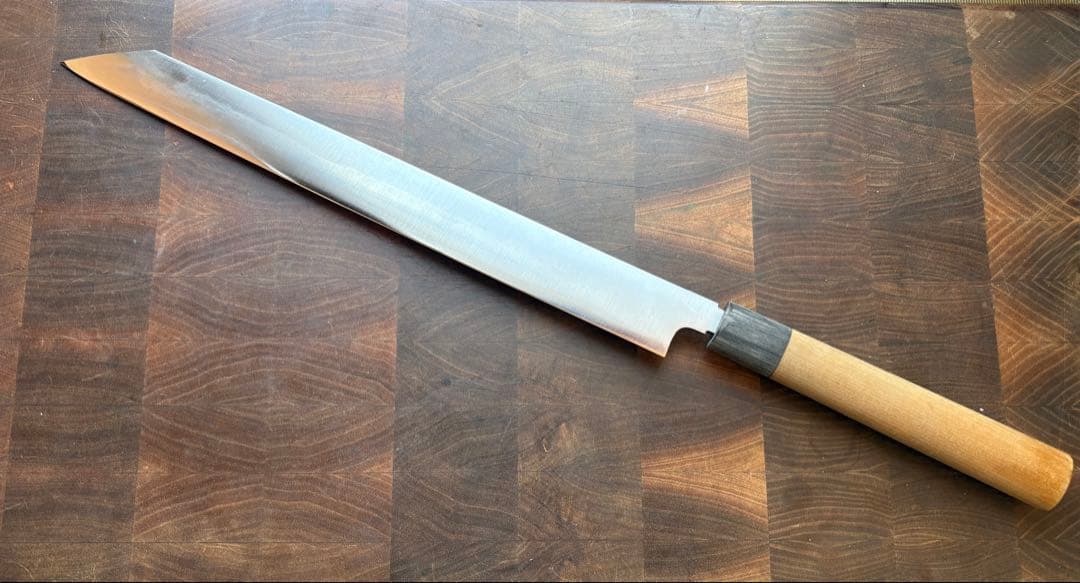 正本　築地　秀　切付　筋引　300mm 尺　包丁　和包丁　研ぎ済　朴水牛柄