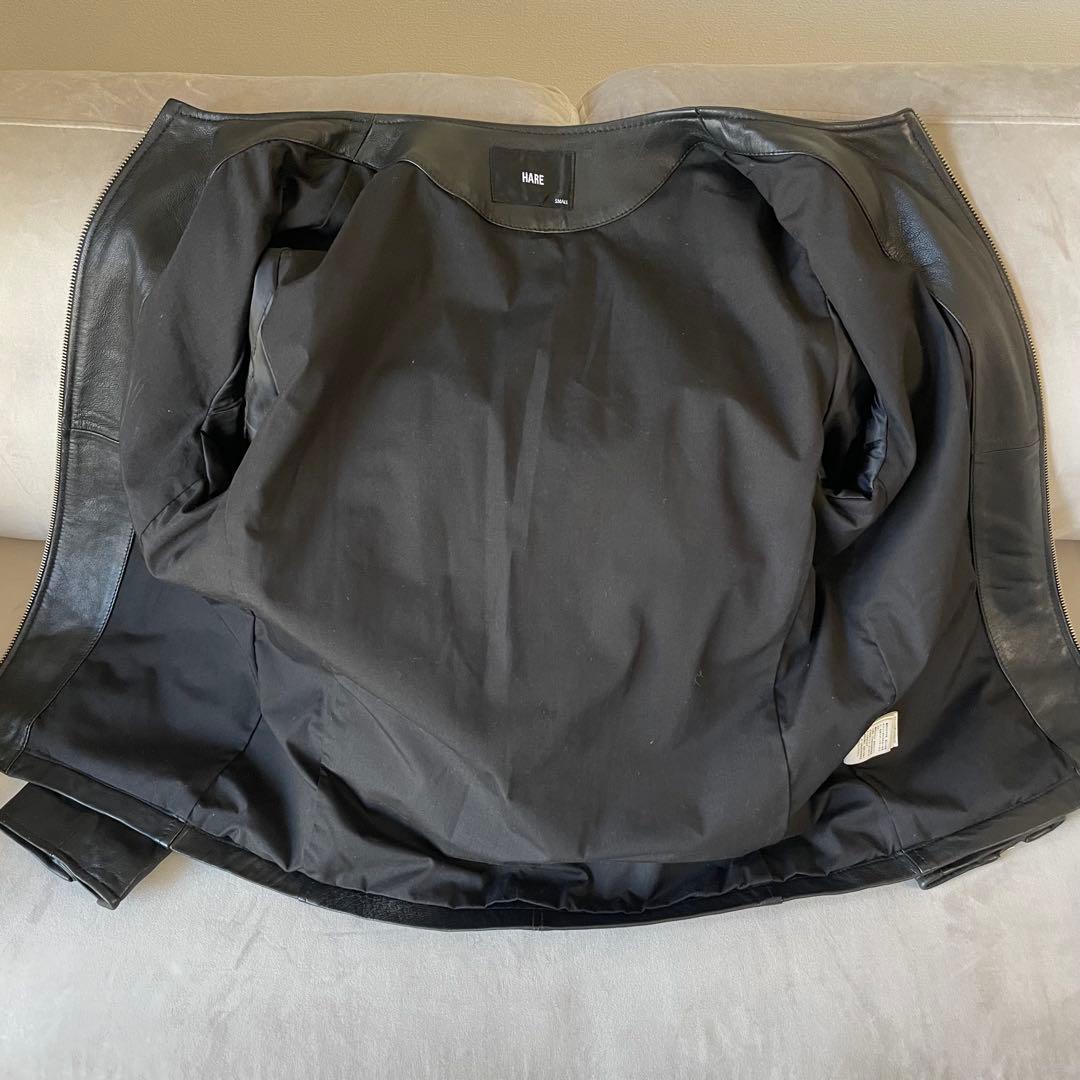 HARE シングルライダース ノーカラー レザージャケット 黒 S 未使用級