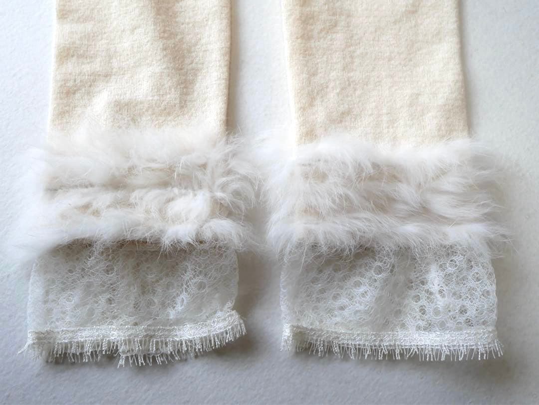 Blumarine レース×ファー パールボタン カーディガン ホワイト