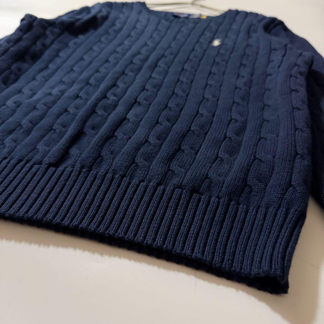 24年製✨️ポロラルフローレン ケーブルニットコットンセーター ポニー 紺 L