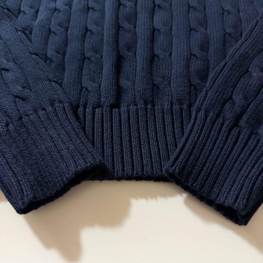 24年製✨️ポロラルフローレン ケーブルニットコットンセーター ポニー 紺 L