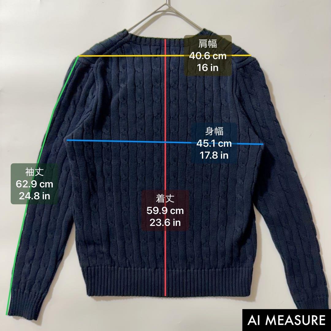 24年製✨️ポロラルフローレン ケーブルニットコットンセーター ポニー 紺 L