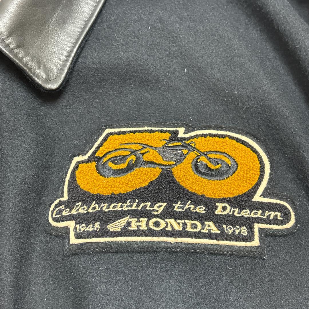 希少 USA製 HONDA 50th 限定 レザー スタジャン L ロゴ羽根刺繡