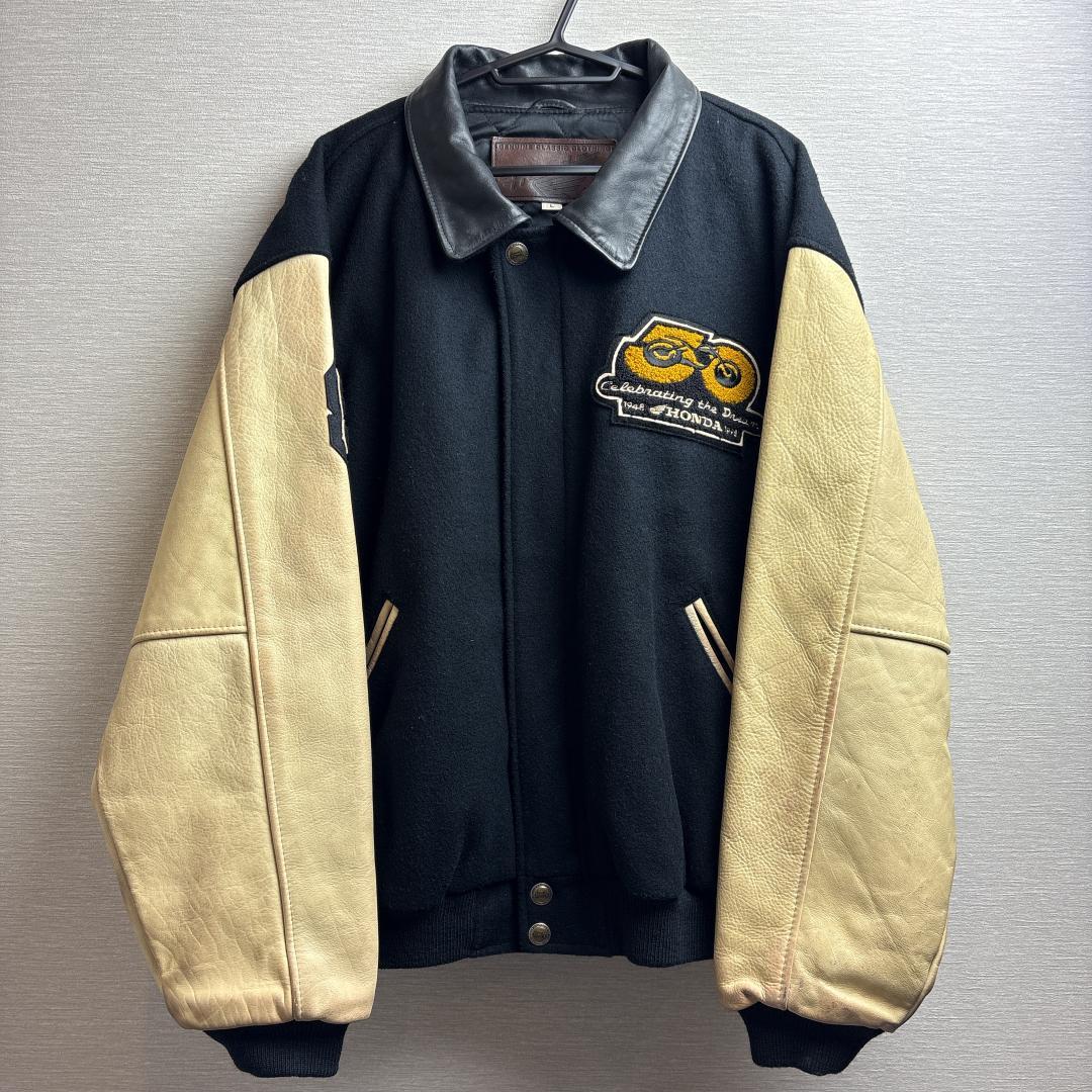 希少 USA製 HONDA 50th 限定 レザー スタジャン L ロゴ羽根刺繡