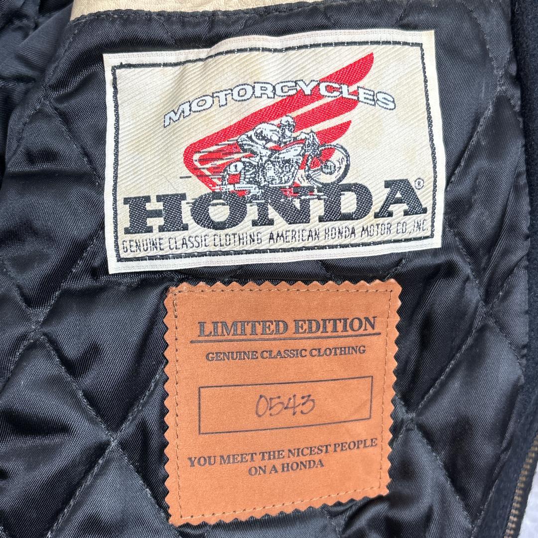 希少 USA製 HONDA 50th 限定 レザー スタジャン L ロゴ羽根刺繡