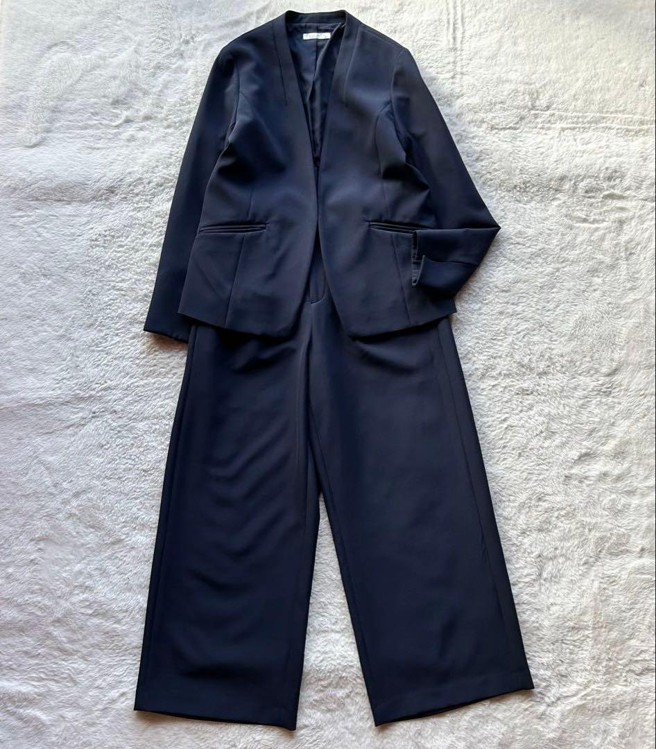 美品✨️ THE SHOP TK パンツスーツ ノーカラー ネイビー フォーマル