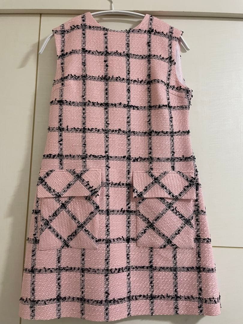 【美品】sheller フロントポケットミニドレス ピンク シェリエ　ツイード