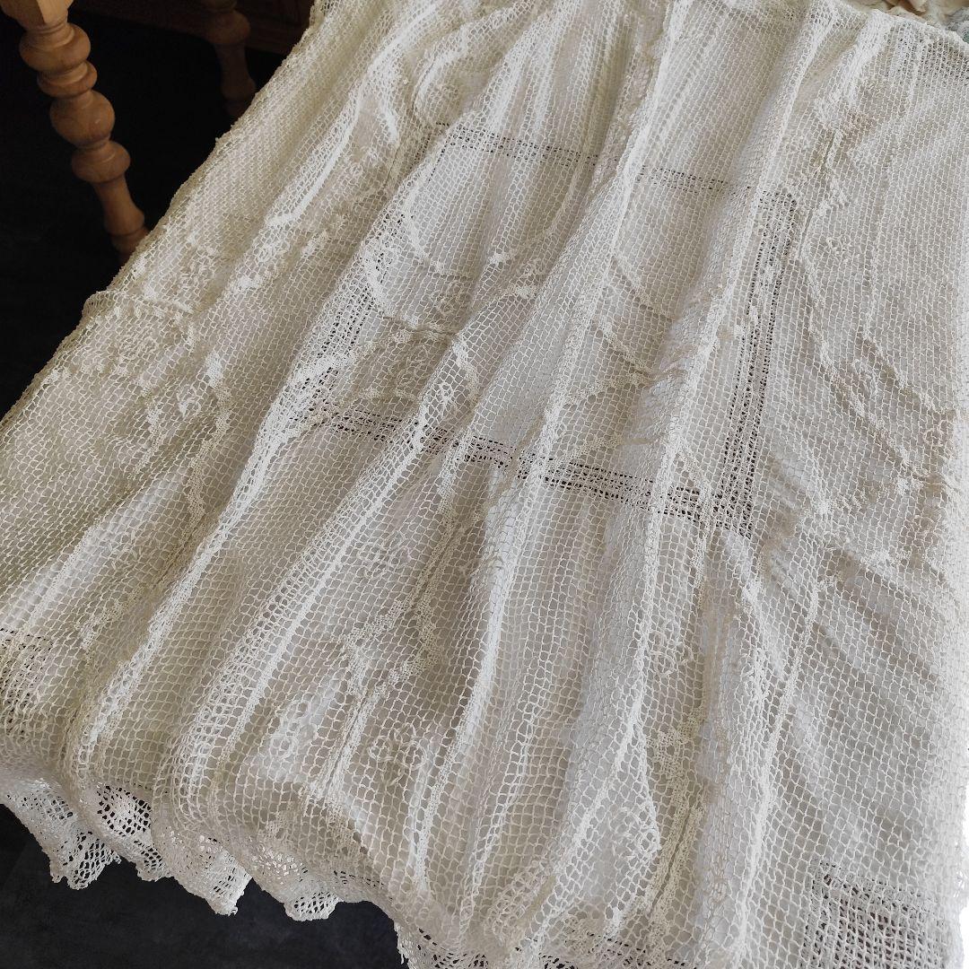 Vintageハンドワークコットンフィレレース　白色　フリークロス
