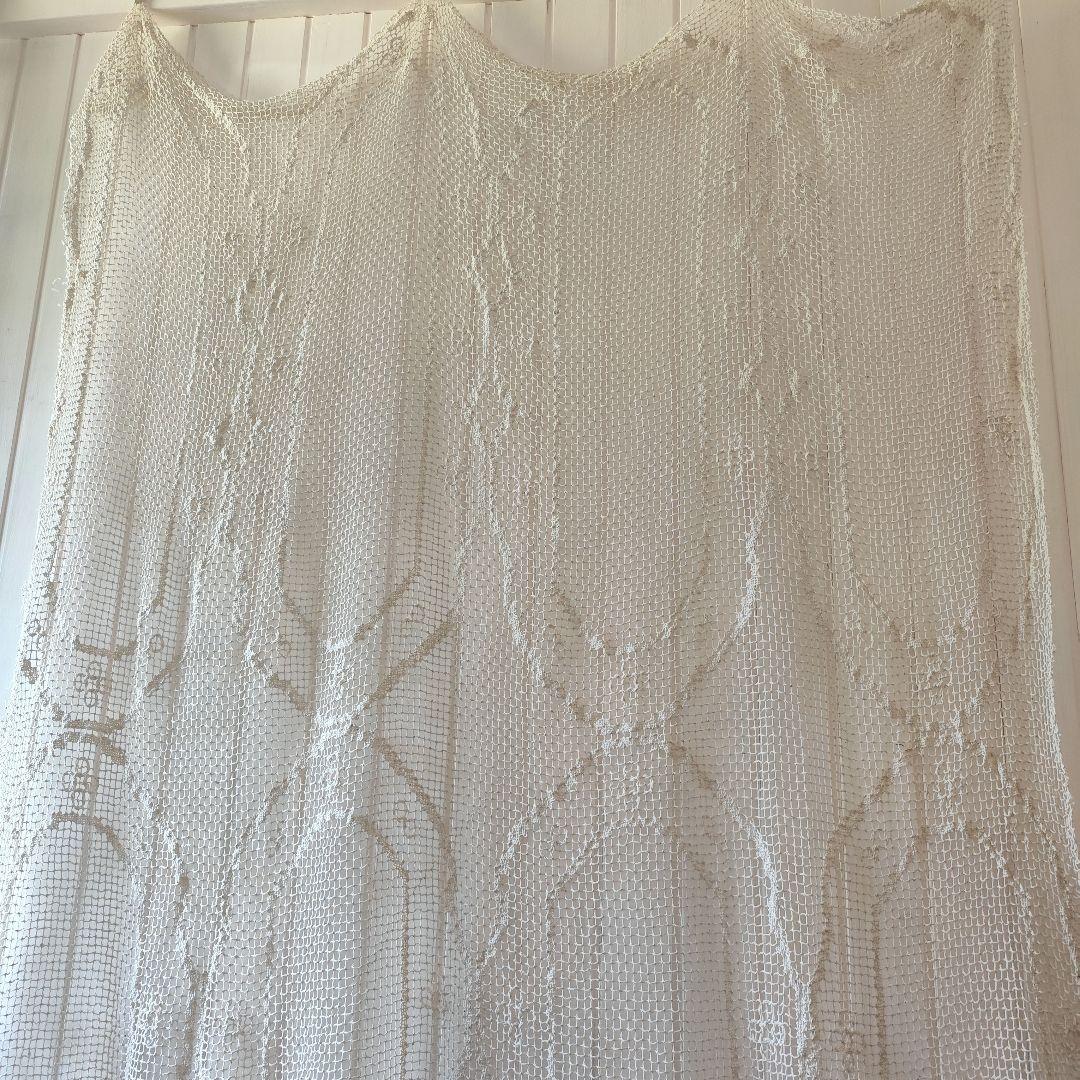 Vintageハンドワークコットンフィレレース　白色　フリークロス