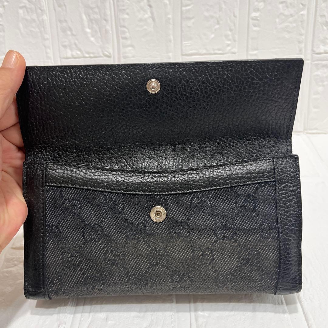美品✨GUCCI 長財布　GGキャンバス レザー　ブラック　メンズ　Wホック