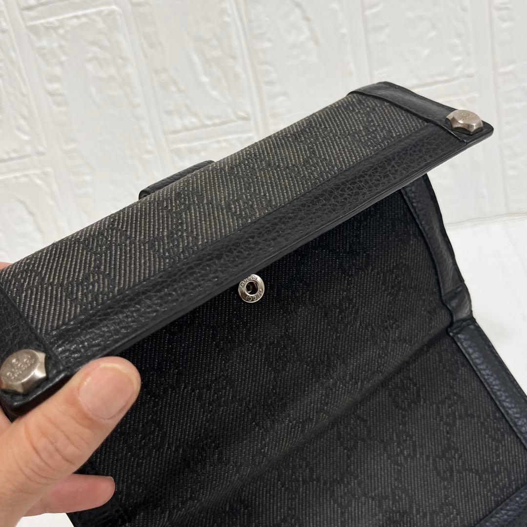 美品✨GUCCI 長財布　GGキャンバス レザー　ブラック　メンズ　Wホック