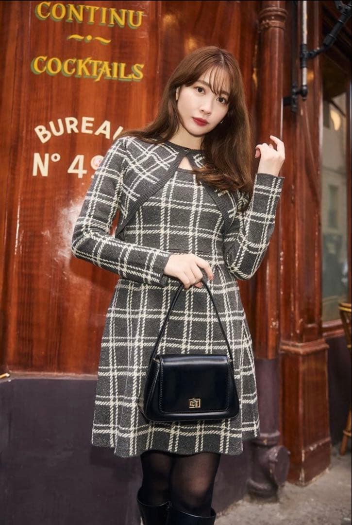 ワンピース Herlipto Pantheon Checked Knit Dress M
