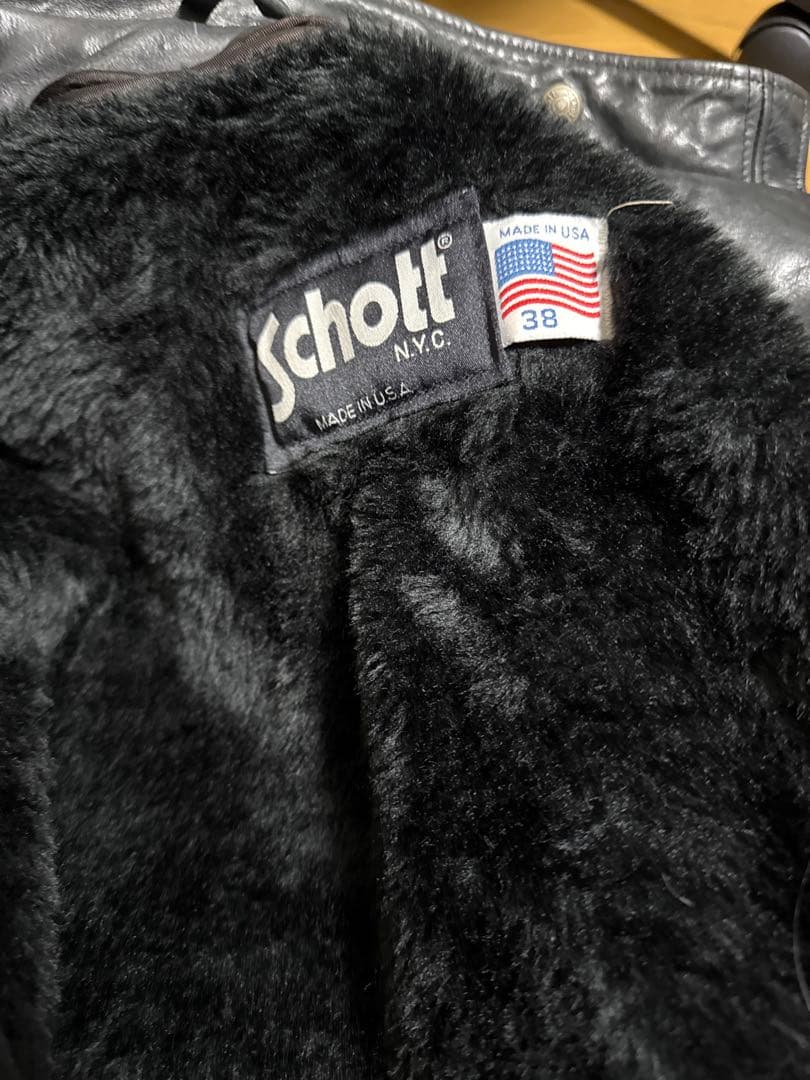 Schott レザーシングルライダース641ブラックサイズ38ボアライナー付き