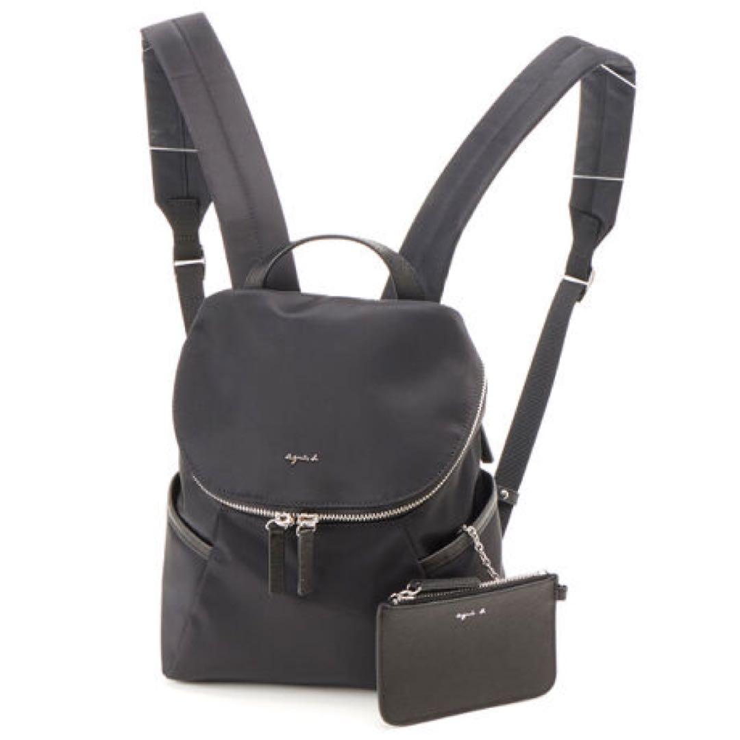 【美品】agnes b. ナイロンブラックバックパック ポーチ付　アニエスベー