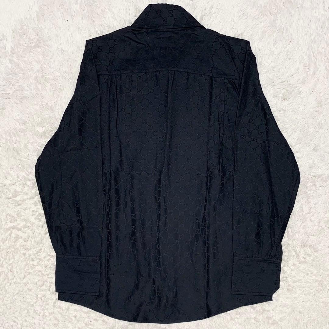 美品 GUCCI グッチ GG柄 長袖シャツ シルク混 トムフォード期 ブラック