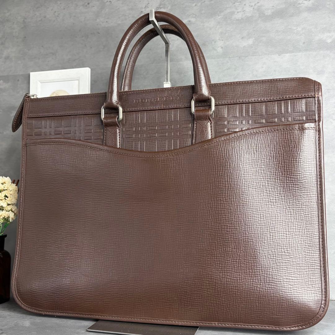 【希少】BURBERRY 本革 ブリーフケース ビジネス ノバチェック A4可