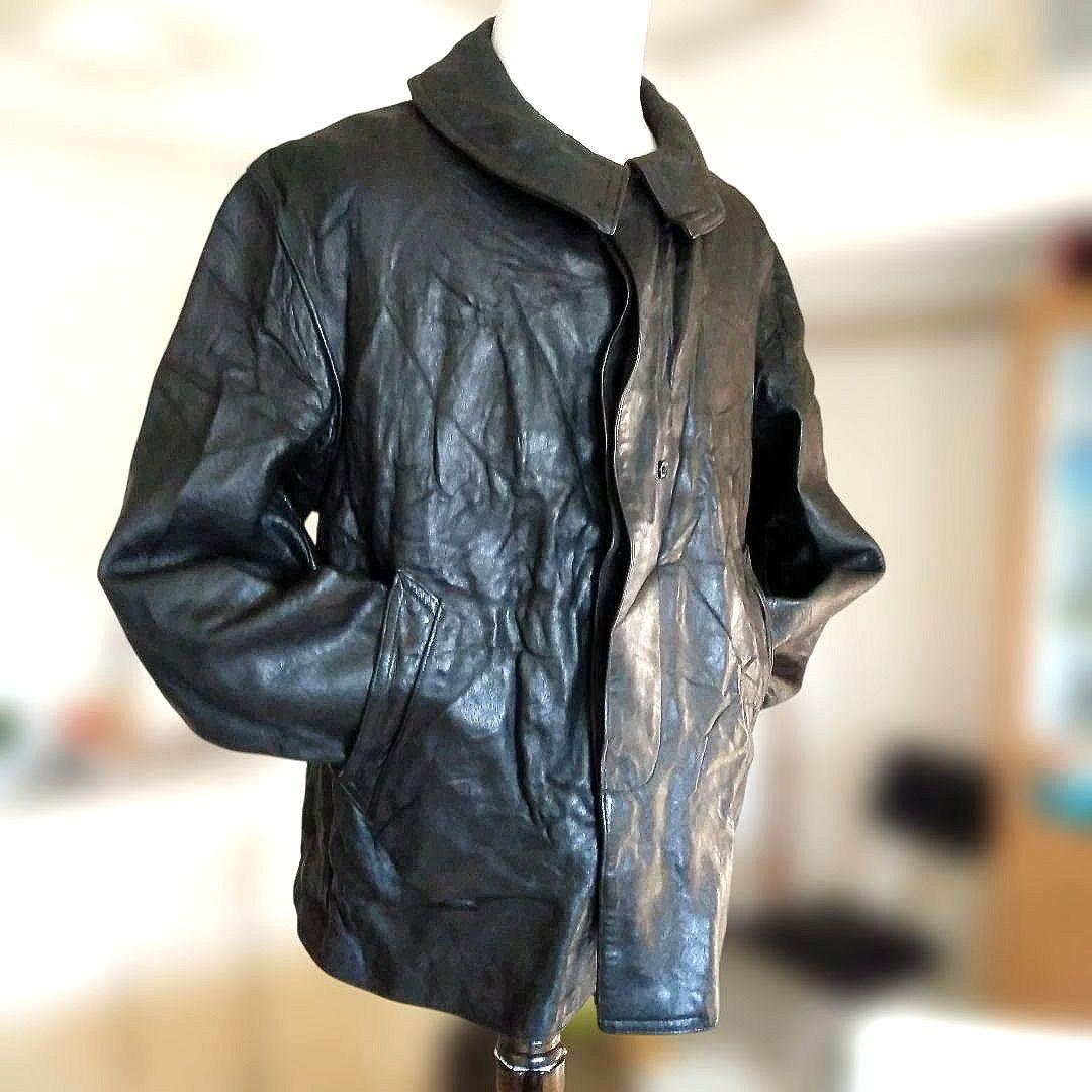 30s Vintage フランス軍 ファイヤーマン レザージャケット カーコート