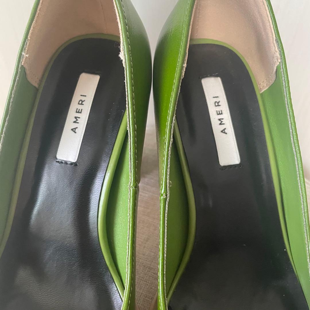 【美品Ameri vintage/WAVE TOE パンプス23cmピスタチオ