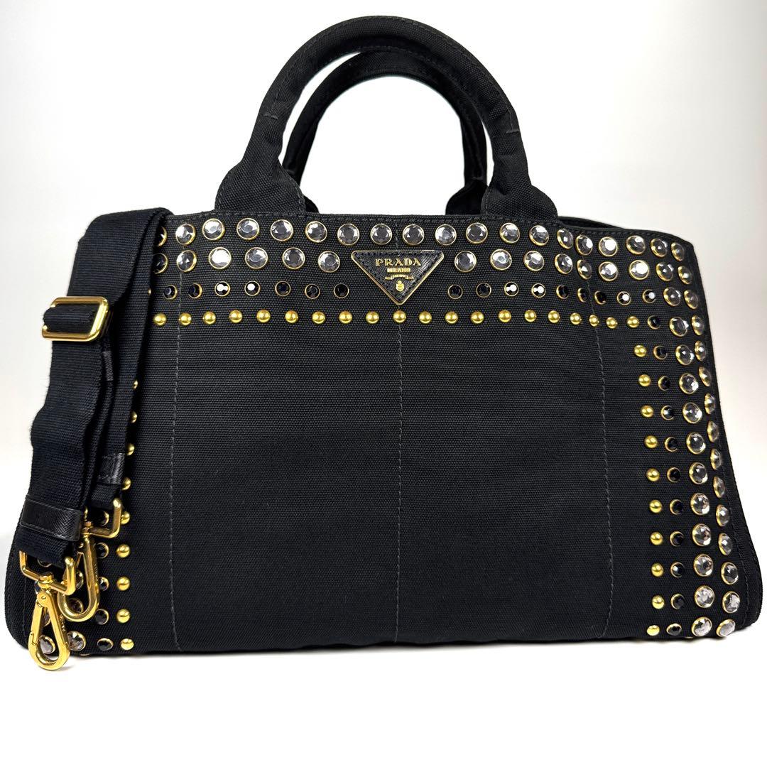 極美品✨ PRADA カナパ 2way ショルダー付 スタッズ ビジュー