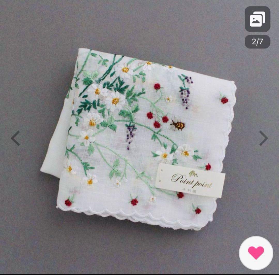 手刺繍ハンカチ　「マイガーデン」ポアンポアン