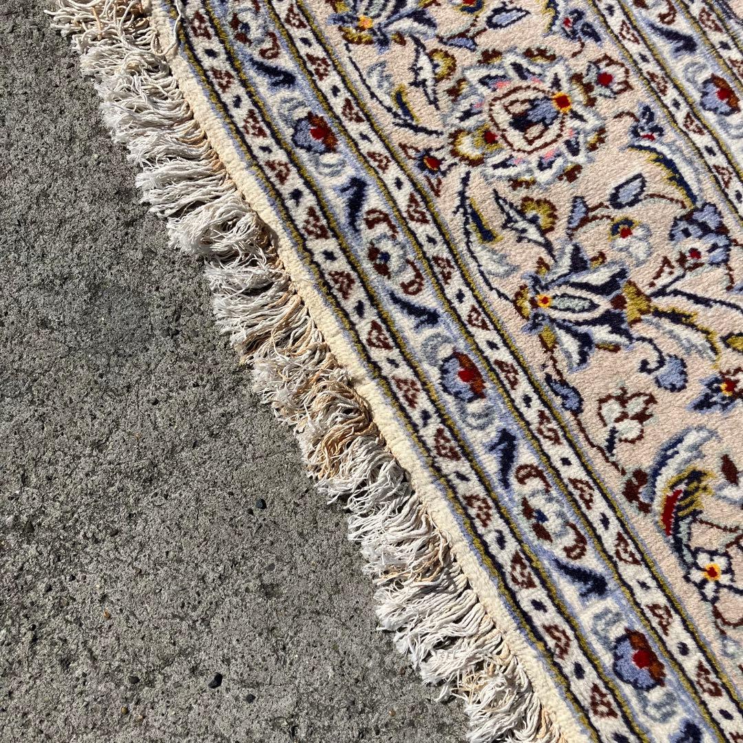 北欧レトロ kashanイラン製 花柄ウールカーペット ペルシャ絨毯 アラベスク