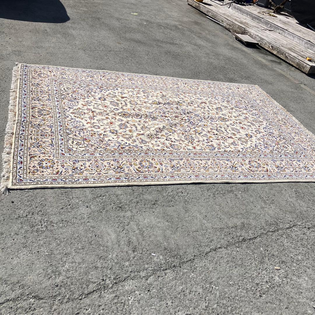 北欧レトロ kashanイラン製 花柄ウールカーペット ペルシャ絨毯 アラベスク