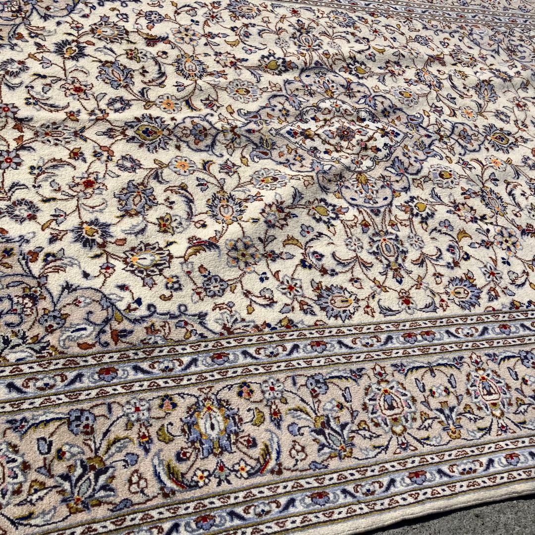 北欧レトロ kashanイラン製 花柄ウールカーペット ペルシャ絨毯 アラベスク