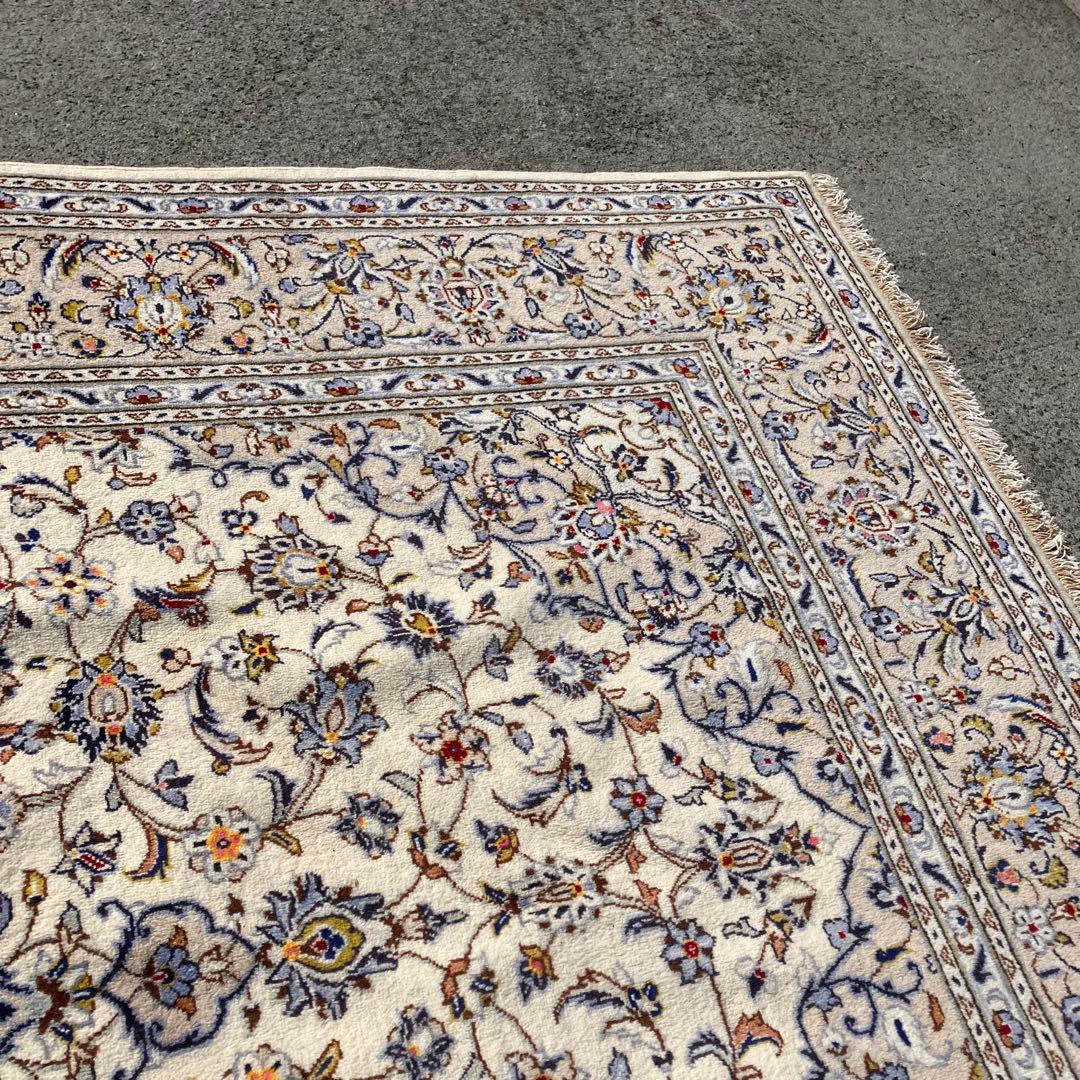 北欧レトロ kashanイラン製 花柄ウールカーペット ペルシャ絨毯 アラベスク