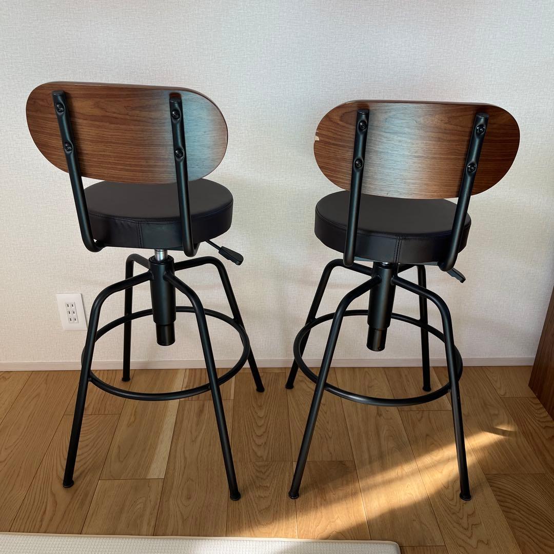 【宮城県直接引き渡し】カウンターチェア　バー　バーチェア　黒 合成皮革 木材