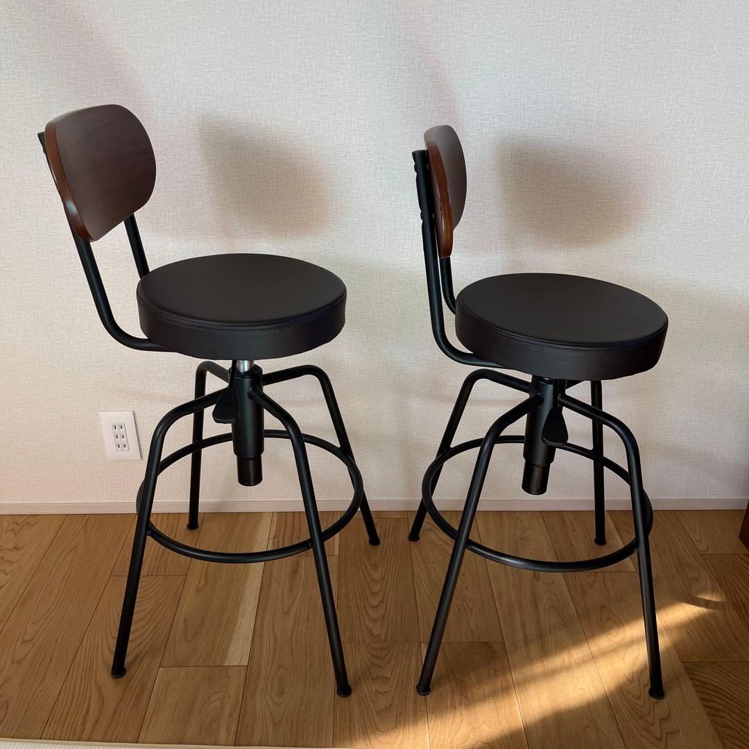 【宮城県直接引き渡し】カウンターチェア　バー　バーチェア　黒 合成皮革 木材