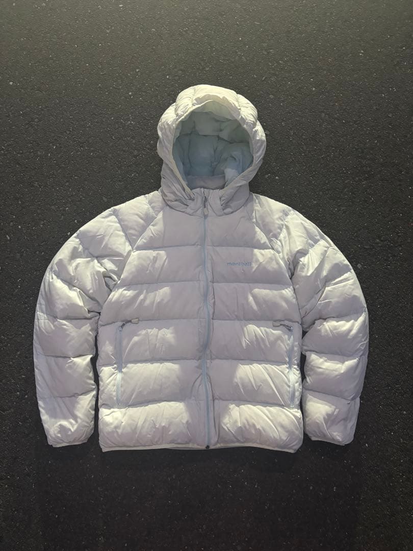 mont-bell フード付きダウンジャケット ホワイト ネージュダウン