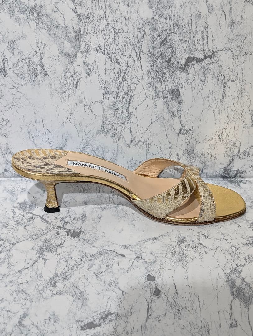 美品✨️ マノロ ブラニク サンダル ミュール ゴールド パイソン ヒール 36