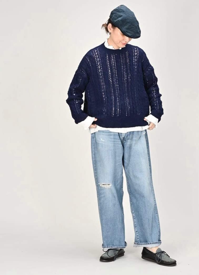 45R シェットランドのケーブルレースセーター