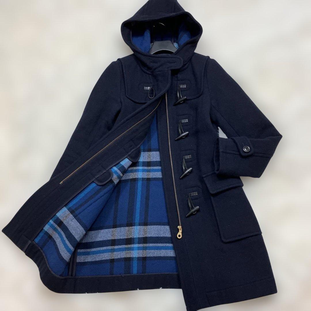 極美品 ブルーレーベルクレストブリッジ ダッフルコート チェック柄 ネイビー M