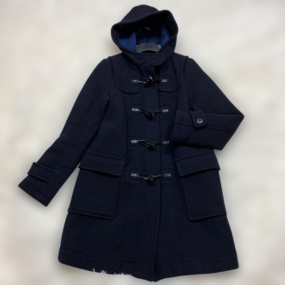 極美品 ブルーレーベルクレストブリッジ ダッフルコート チェック柄 ネイビー M