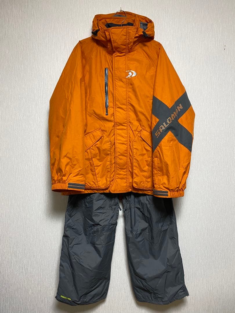 00s SALOMON　旧ロゴ　スキーウェア　セットアップ　M オレンジ　グレー