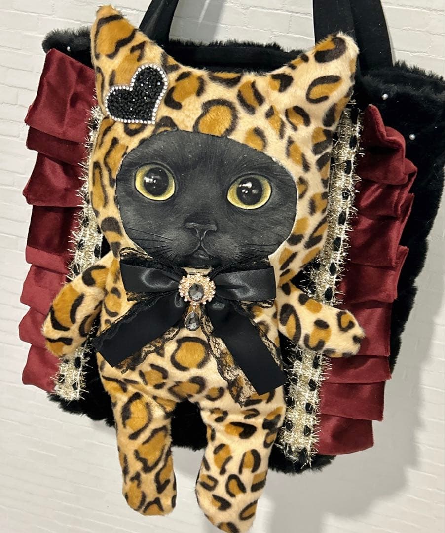 さ*ー様 コヤンイサムチョン BIG ヒョウ柄 黒猫トートバッグ