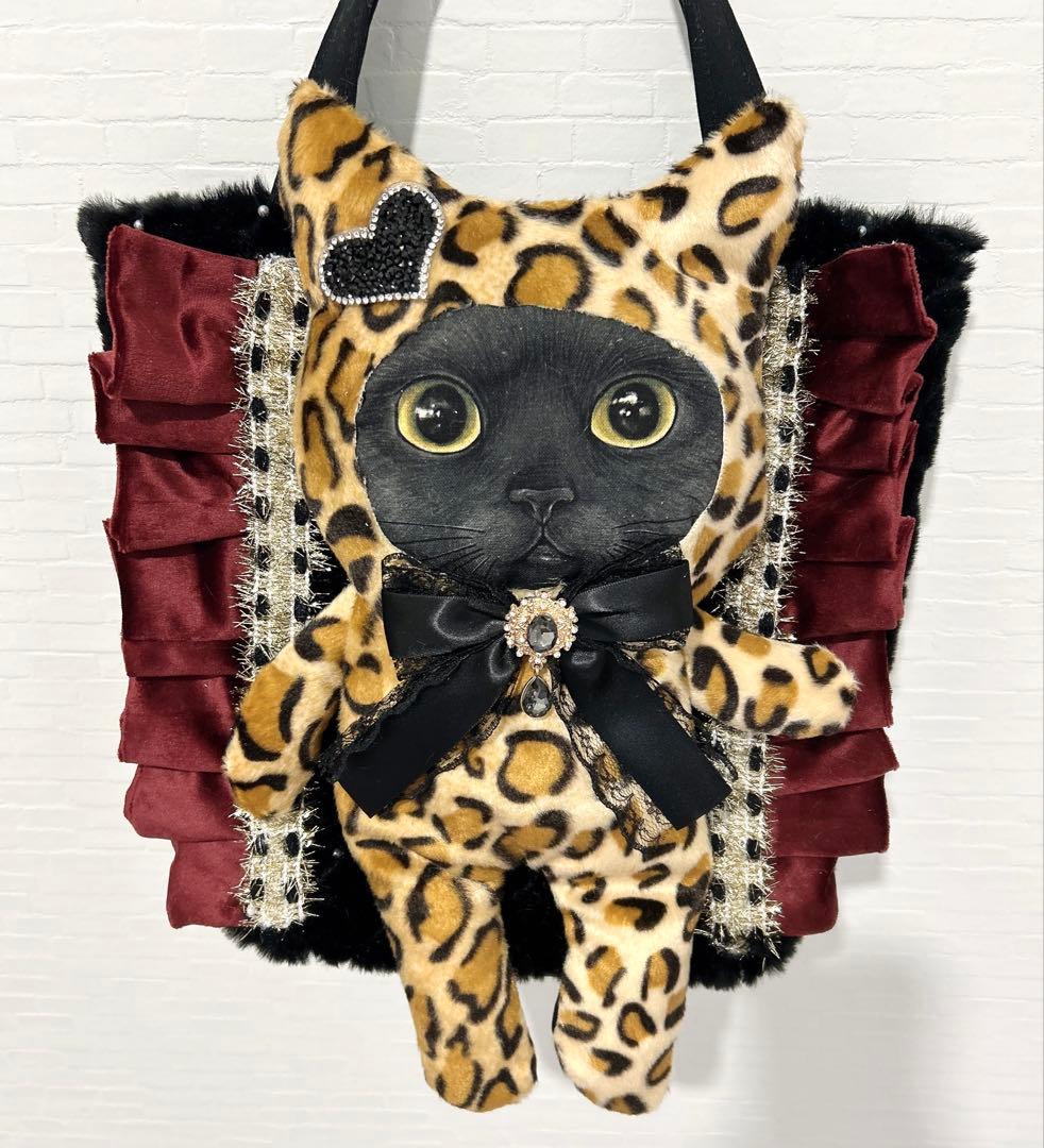さ*ー様 コヤンイサムチョン BIG ヒョウ柄 黒猫トートバッグ