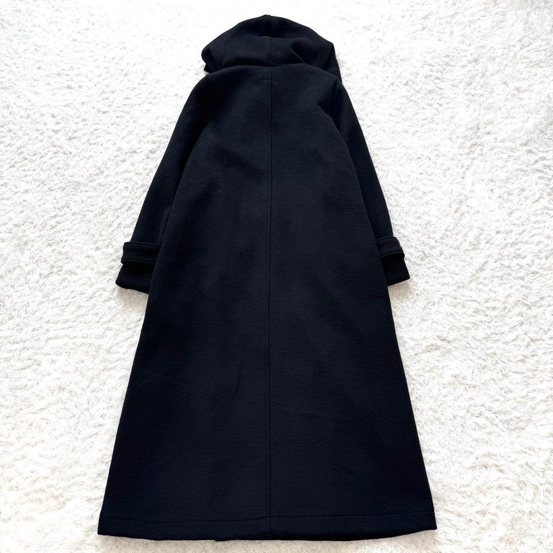 ミズイロインド ダッフルコート ダブルフェイス フード トグル マキシ丈 黒