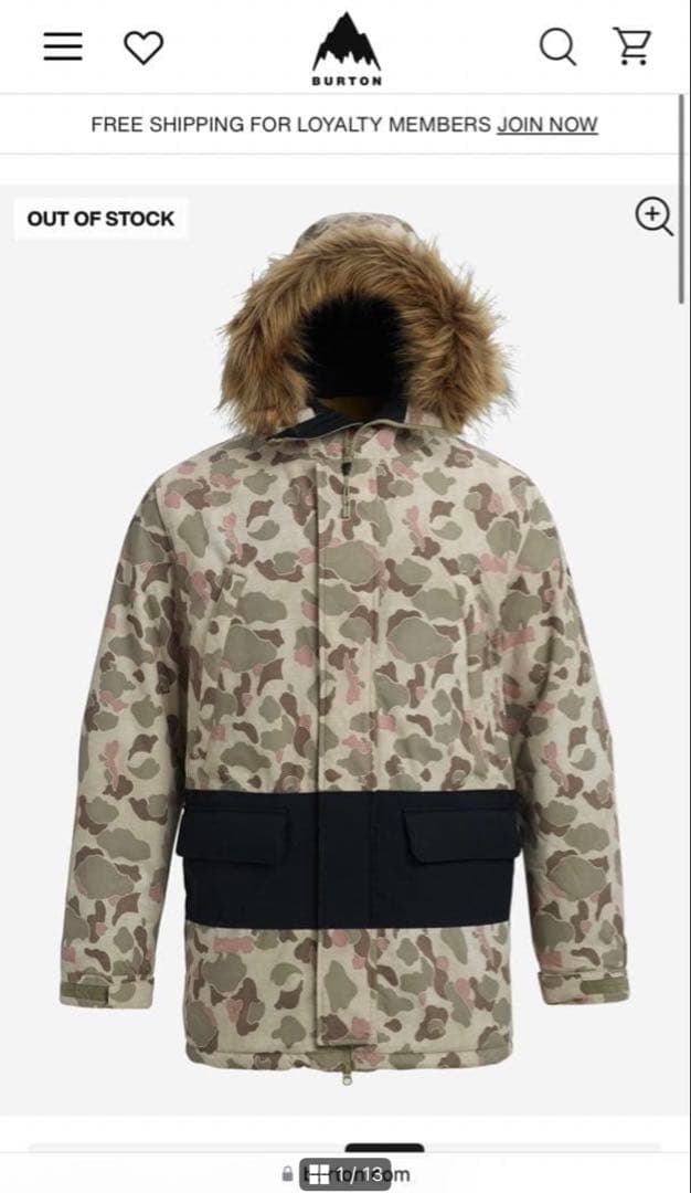 BURTON 迷彩柄 スノーボードジャケット S