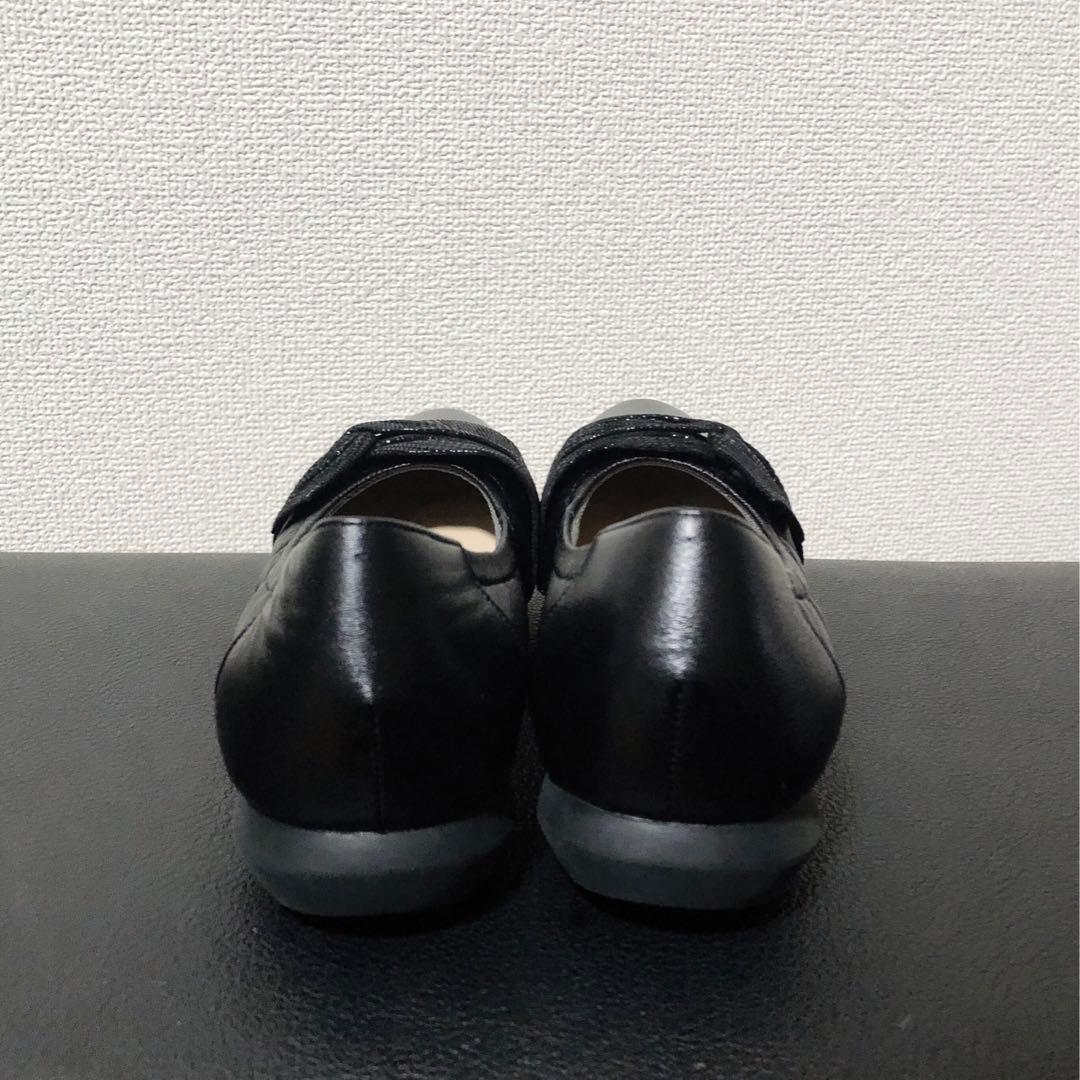 未使用級✧撥水レザー HIMIKOクロスリボンスニーカーパンプス／人気ブラック