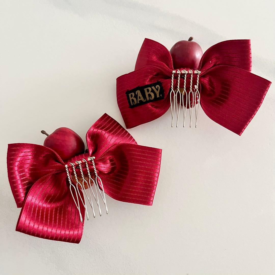 BABY アップル　リボンコーム　エンジ　林檎