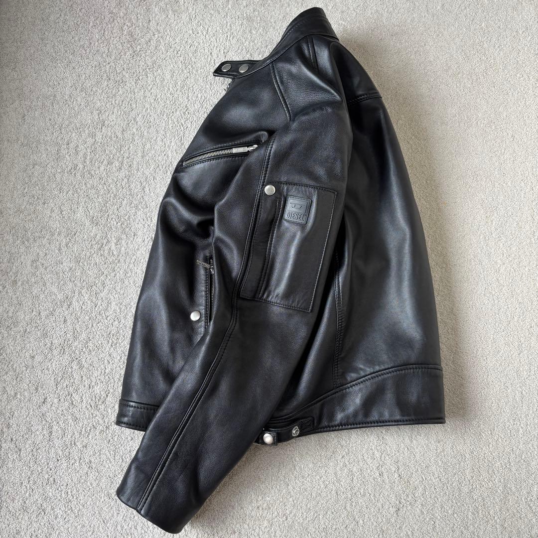 極美品 DIESEL シープスキン ライダースジャケット ラムレザー ブラック