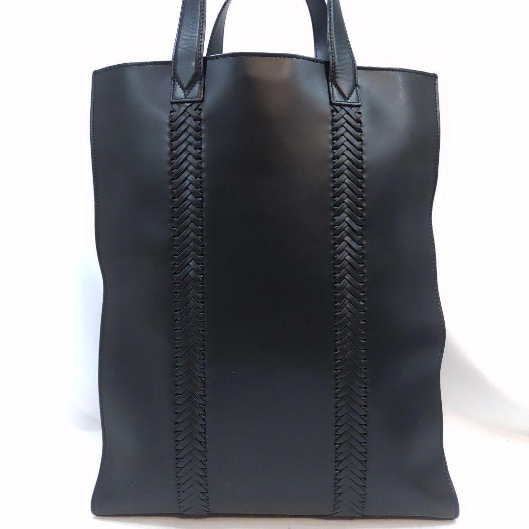 【希少・極美品】アルマーニ トートバッグ 2way ショルダー 編込 レザー 黒