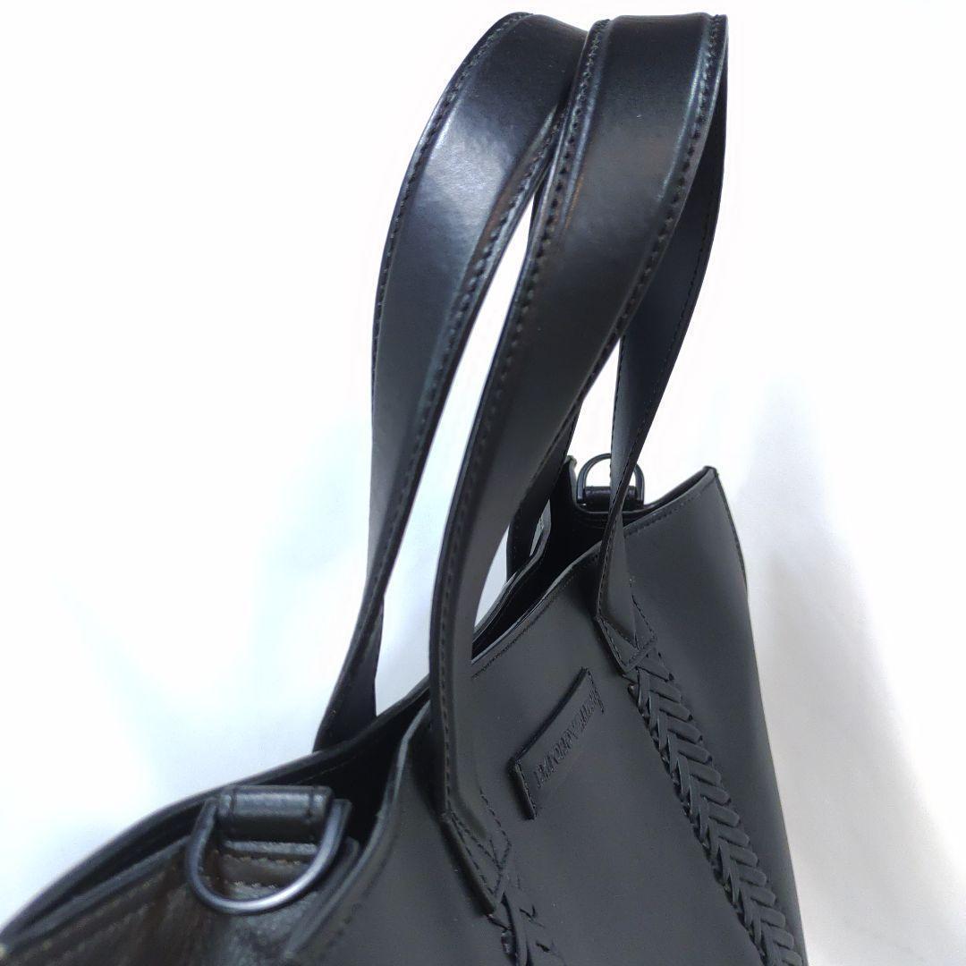 【希少・極美品】アルマーニ トートバッグ 2way ショルダー 編込 レザー 黒