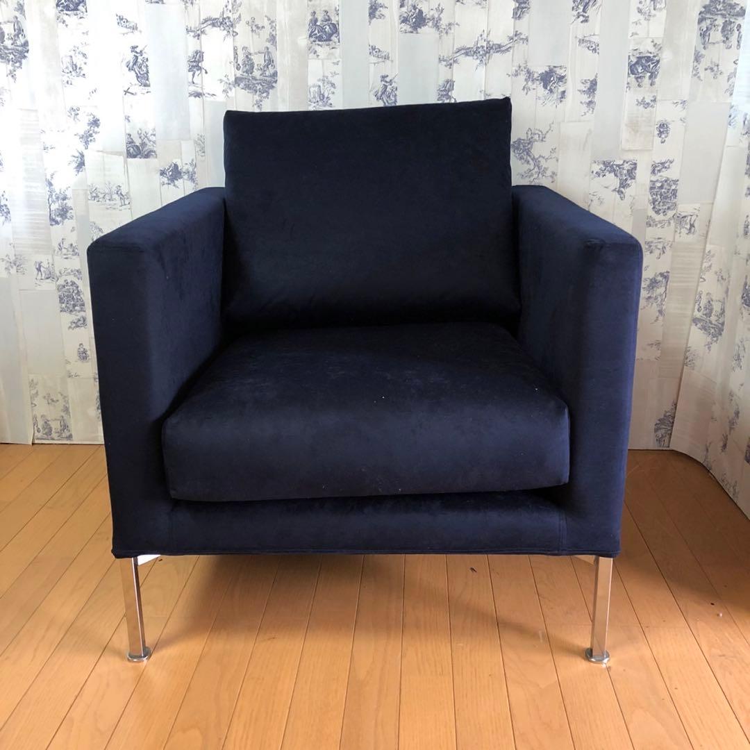 極美品 カッシーナ ボックススモールソファ ファブリック ネイビー