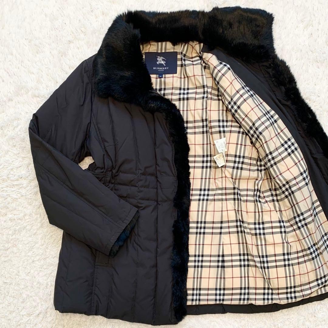美品 バーバリーロンドン ノバチェック ダウンジャケット コート リアルファー